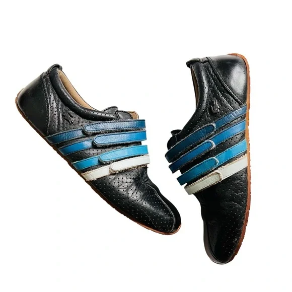 LACOSTE Mystere Punched Striped Velcro Leather Sneaker Black Blue Sz 5.5 US/ 36 - Picture 4 of 13